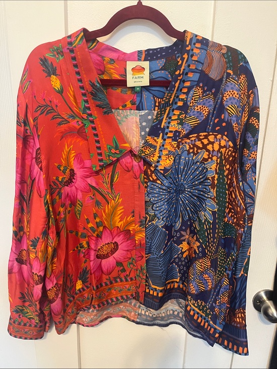 FARM Rio Tops - FARM Rio Vibrant Floral Colorblock Button-Down Shirt - Pink, Blue & Orange